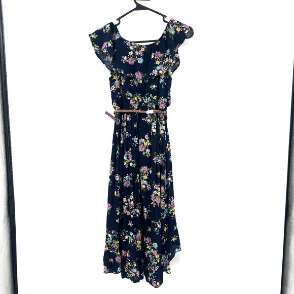 NWT Knitworks Navy Blue Floral Belted Midi Dress Girls 10 - Picture 5 of 8